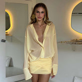 Elegant Collared Slim Fit Sheath Lace up Shirt Dress Short